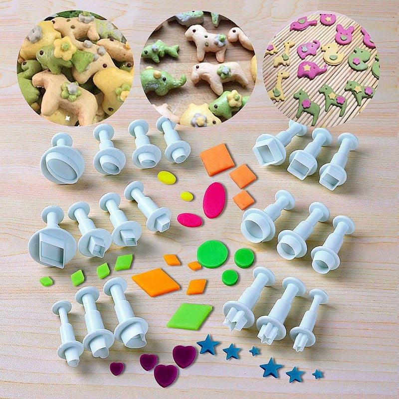 Dadam Cookie Cutters,Plunger Cutter Cake Decorating Supplies Fondant Molds,20 Pcs,Heart/Square/Oval/Circular/Star/Diamond,White,Dadam - Image 2
